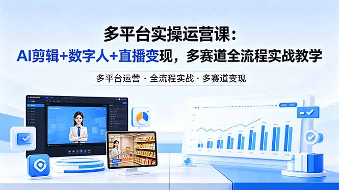 某团队多平台实操运营课-更新26年4月29：AI剪辑+数字人+直播变现，多赛道全流程实战教学 - 91副业网-91副业网