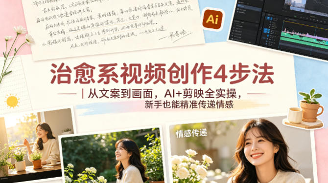 治愈系视频创作4步法｜从文案到画面，AI+剪映全实操，新手也能精准传递情感 - 91副业网-91副业网