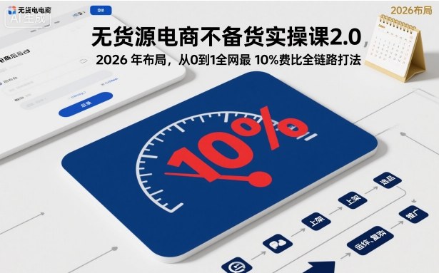 无货源电商不备货实操课2.0，2026年布局，从0到1全网最低10%费比全链路打法【更新26年5月】 - 91副业网-91副业网