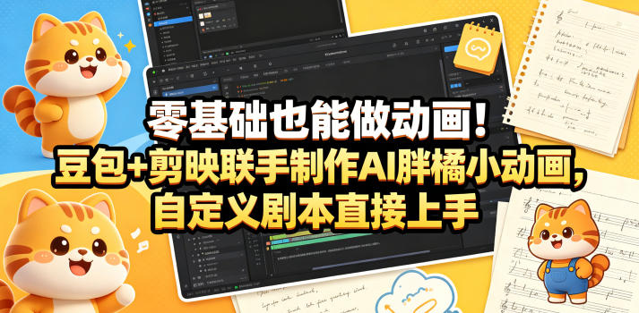 零基础也能做动画！豆包+剪映联手制作AI胖橘小动画，自定义剧本直接上手 - 91副业网-91副业网
