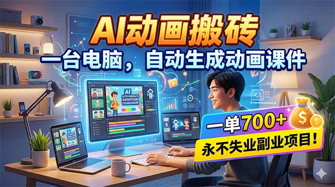 AI动画搬砖，一台电脑，自动生成动画课件，一单800+ 永不失业副业项目！ - 91副业网-91副业网