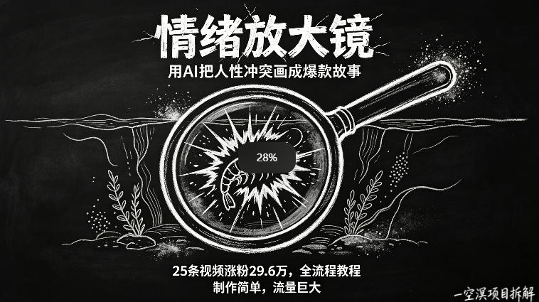 AI制作“情绪放大镜“视频，25条视频涨粉29.6W粉，流量巨大，制作简单，全流程教程 - 91副业网-91副业网