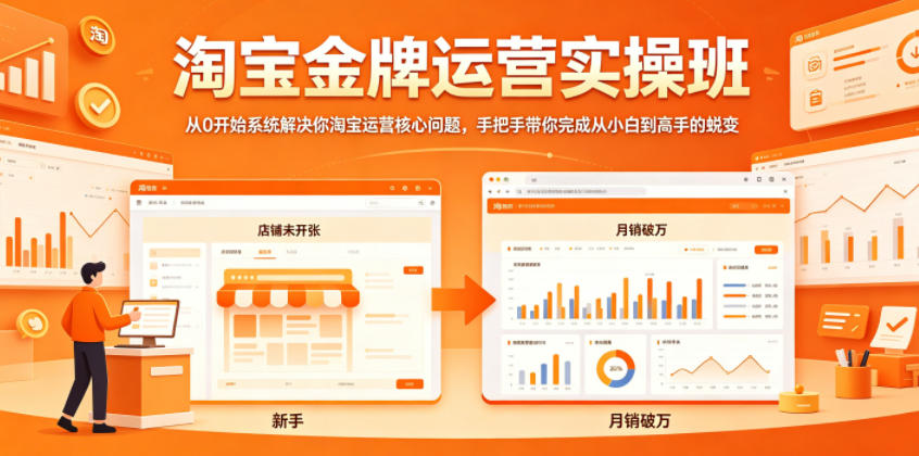 淘宝金牌运营实操班，从0开始系统解决你淘宝运营核心问题，手把手带你完成从小白到高手的蜕变-91副业网