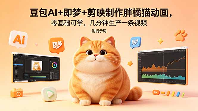 豆包AI+即梦+剪映制作胖橘猫动画，零基础可学，几分钟生产一条视频，附提示词 - 91副业网-91副业网