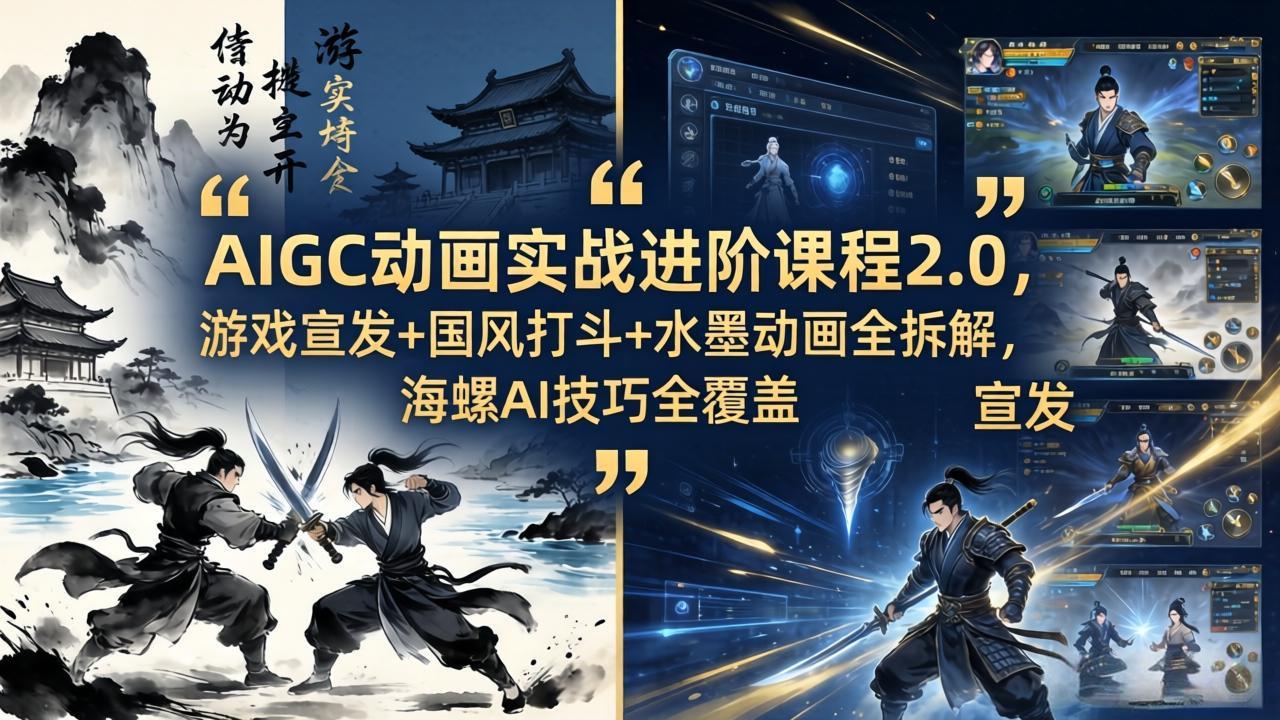 AIGC动画实战进阶课程2.0，游戏宣发+国风打斗+水墨动画全拆解，海螺AI技巧全覆盖-91副业网