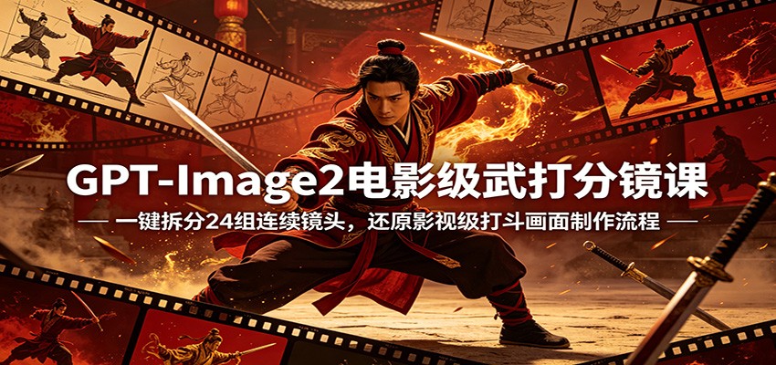 GPT-Image2电影级武打分镜课：一键拆分24组连续镜头，还原影视级打斗画面制作流程 - 91副业网-91副业网