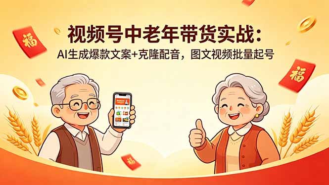 视频号中老年带货实战：AI生成爆款文案+克隆配音，图文视频批量起号-91副业网