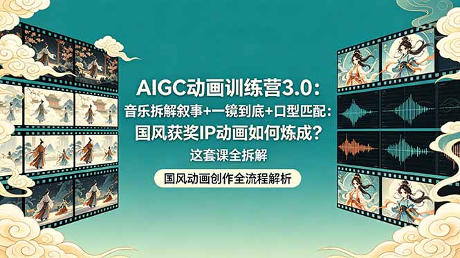 AIGC动画训练营3.0：音乐拆解叙事+一镜到底+口型匹配：国风获奖IP动画如何炼成？这套课全拆解 - 91副业网-91副业网