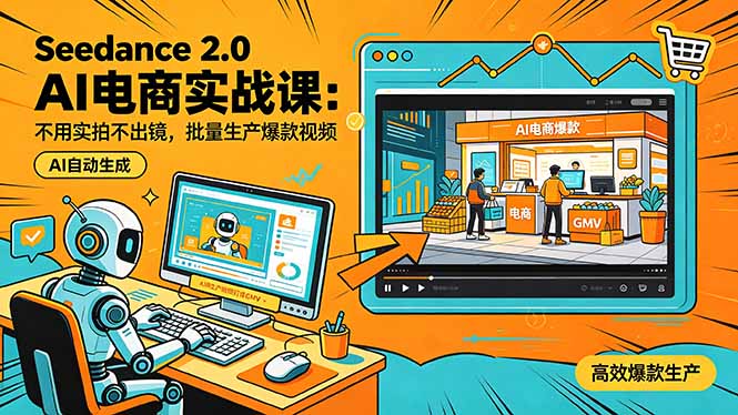 Seedance 2.0 AI电商实战课：不用实拍不出镜，批量生产爆款视频打爆GMV-91副业网