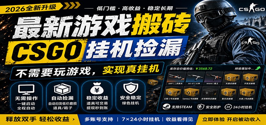 最新游戏搬砖CSGO纯挂机，真挂机月入1W+，五一小高峰上车可吃肉，手机即可操作 - 91副业网-91副业网