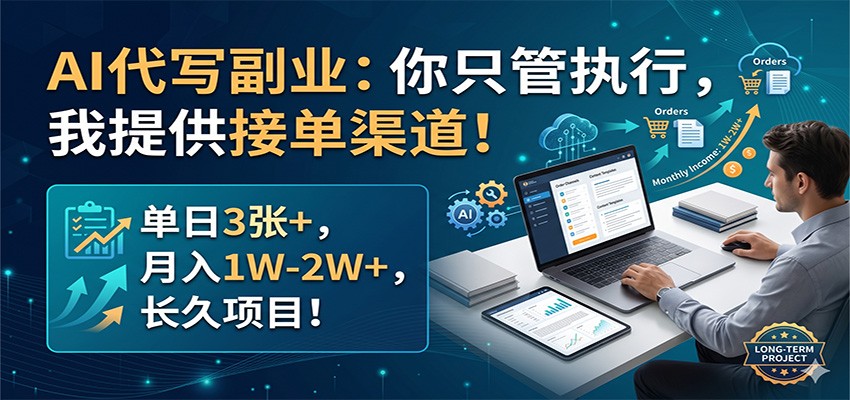 AI代写副业：你只管执行，我提供接单渠道！单日3张+，月入1W-2W+，长久项目 - 91副业网-91副业网