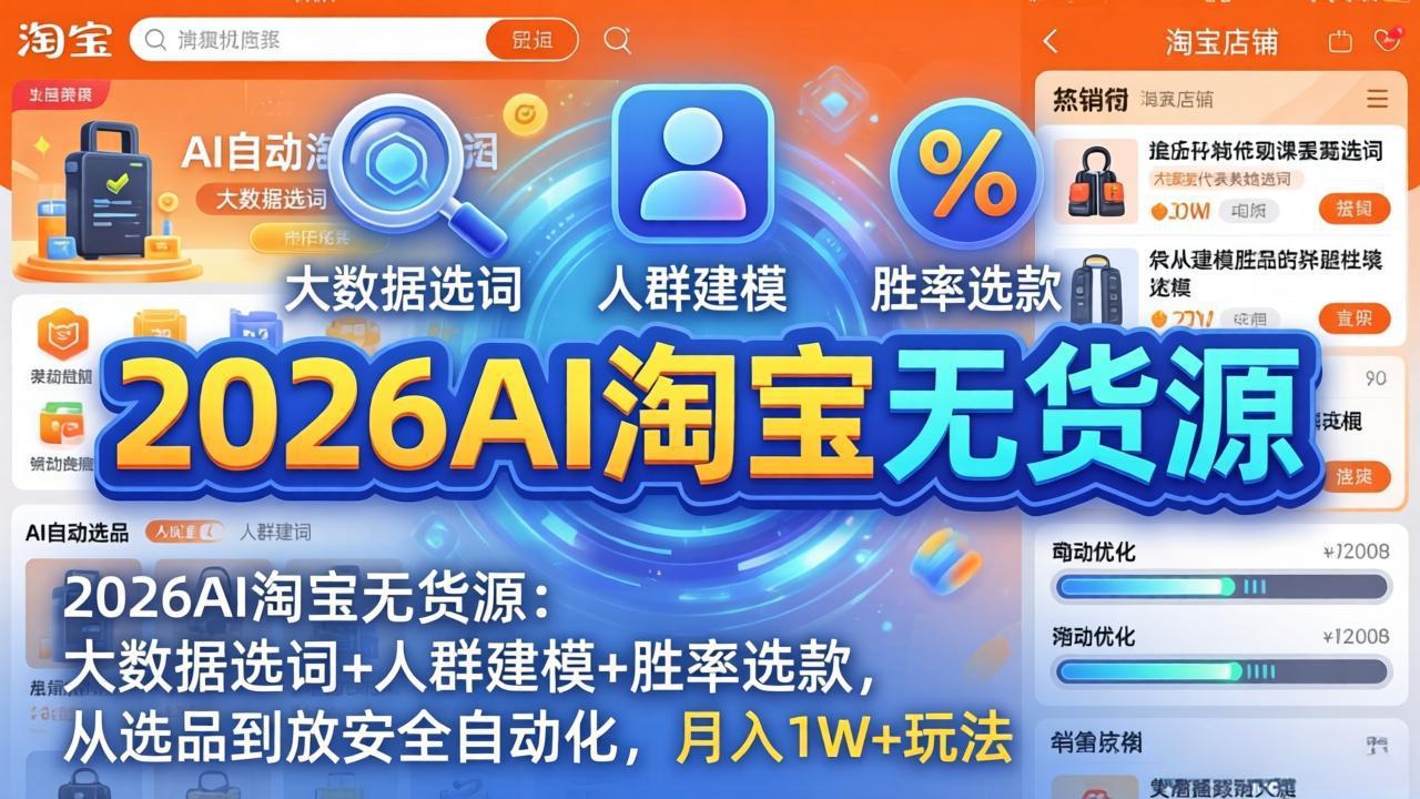 2026AI淘宝无货源-4月更新：大数据选词+人群建模+胜率选款，从选品到放大全自动化，月入1W+玩法-91副业网