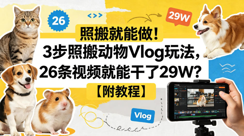 照搬就能做！3步照搬动物Vlog玩法，26条视频就能干了29W？【附教程】【赠coze一键生成工作流】 - 91副业网-91副业网