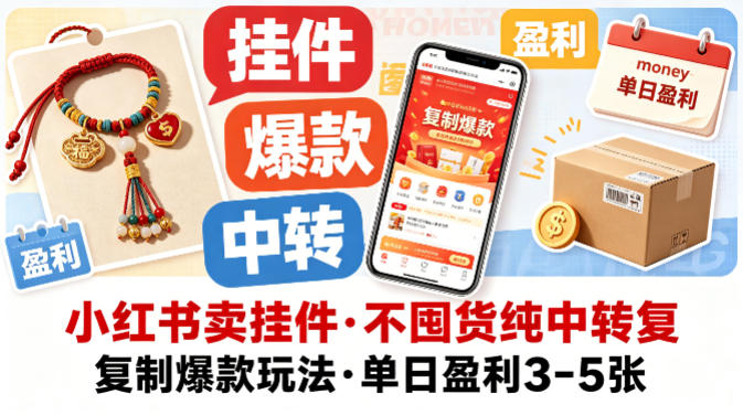 小红书卖挂件，不囤货纯中转复制爆款玩法，单日盈利3-5张 - 91副业网-91副业网