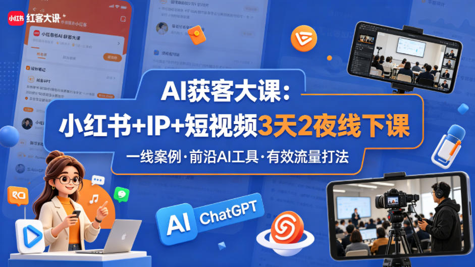 AI获客大课小红书+IP+短视频3天2夜线下课，用最真实的一线案例，最前沿的AI工具，最有效的流量打法-91副业网