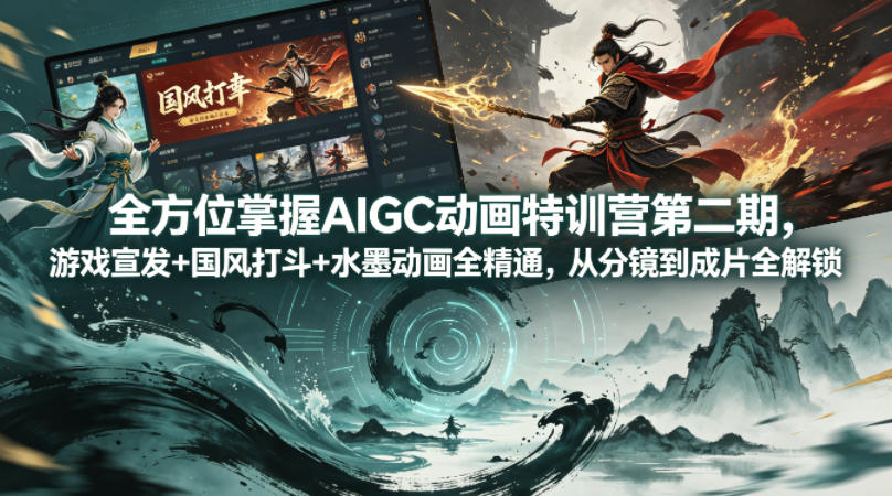 全方位掌握AIGC动画特训营第二期，游戏宣发+国风打斗+水墨动画全精通，从分镜到成片全解锁 - 91副业网-91副业网