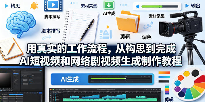 用真实的工作流程，从构思到完成AI短视频和网络剧视频生成制作教程-中英字幕 - 91副业网-91副业网