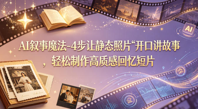 AI叙事魔法-4步让静态照片“开口讲故事”，轻松制作高质感回忆短片 - 91副业网-91副业网