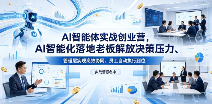 AI智能体实战创业营26年4月23-25号线下课，AI智能化落地老板解放决策压力、管理层实现高效协同、员工自动执行到位 - 91副业网-91副业网