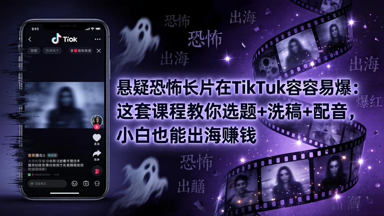悬疑恐怖长片在TikTok最容易爆：这套课程教你选题+洗稿+配音，小白也能出海赚钱-91副业网