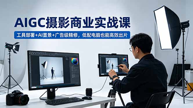 AIGC 摄影商业实战课，工具部署+AI置景+广告级精修，低配电脑也能高效出片-91副业网