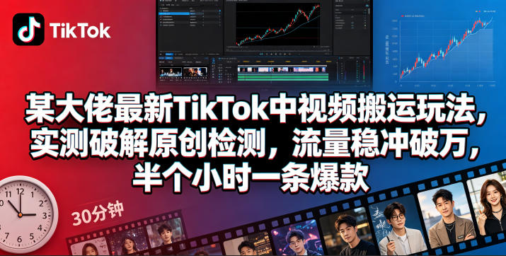 某大佬最新TikTok中视频搬运玩法，实测破解原创检测，流量稳冲破万，半个小时一条爆款-91副业网