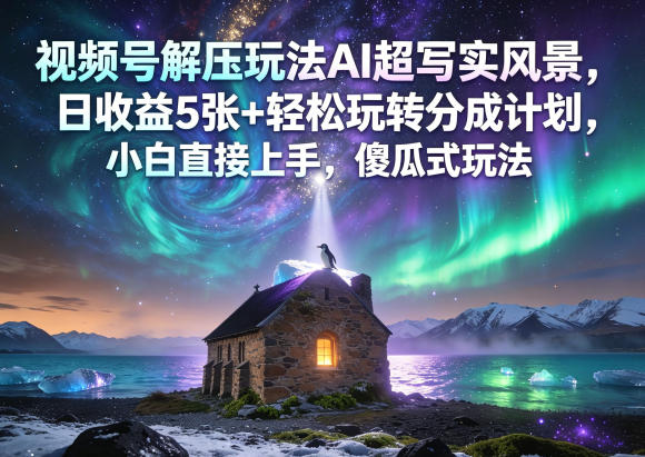 视频号解压玩法AI超写实风景，日收益5张+轻松玩转分成计划，小白直接上手，傻瓜式玩法 - 91副业网-91副业网