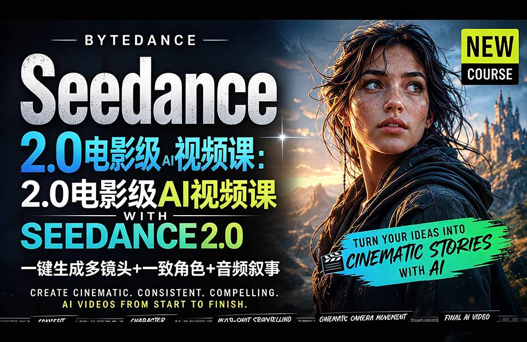 Seedance 2.0电影级AI视频课：一键生成多镜头+一致角色+音频叙事 - 91副业网-91副业网