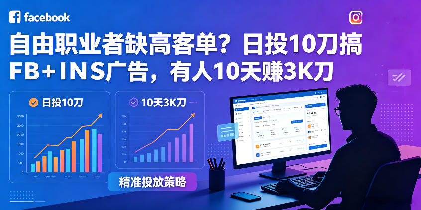 自由职业者缺高客单？日投10刀搞FB+INS广告，有人10天赚3K刀！【原创双语字幕】-91副业网