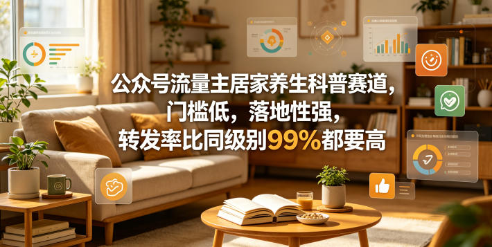 公众号流量主居家养生科普赛道，门槛低，落地性强，转发率比同级别99％都要高 - 91副业网-91副业网