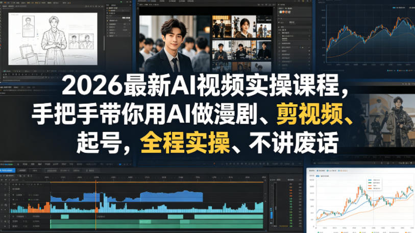 2026最新AI视频实操课程，手把手带你用AI做漫剧、剪视频、起号，全程实操、不讲废话-91副业网