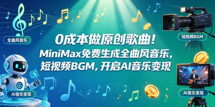 0成本做原创歌曲！MiniMax免费生成全曲风音乐，短视频BGM，开启AI音乐变现 - 91副业网-91副业网