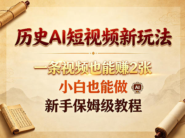 历史AI短视频新玩法，一条视频也能賺2张，小白也能做，新手保姆级教程 - 91副业网-91副业网
