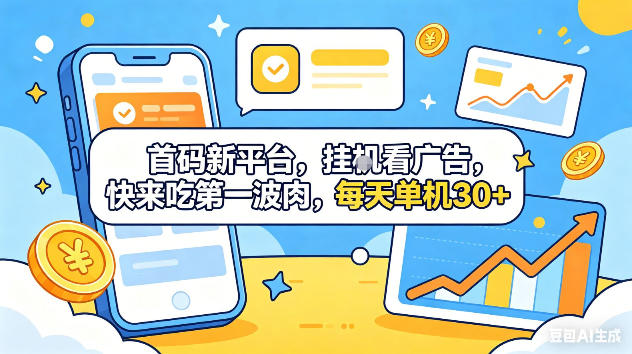首码新平台，挂G自动看广告，快来吃第一波肉，每天单机30+，可矩阵放大【揭秘】 - 91副业网-91副业网