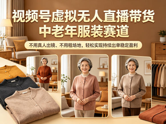 视频号虚拟无人直播带货中老年服装赛道，不用真人出镜、不用租场地，轻松实现持续出单稳定盈利-91副业网