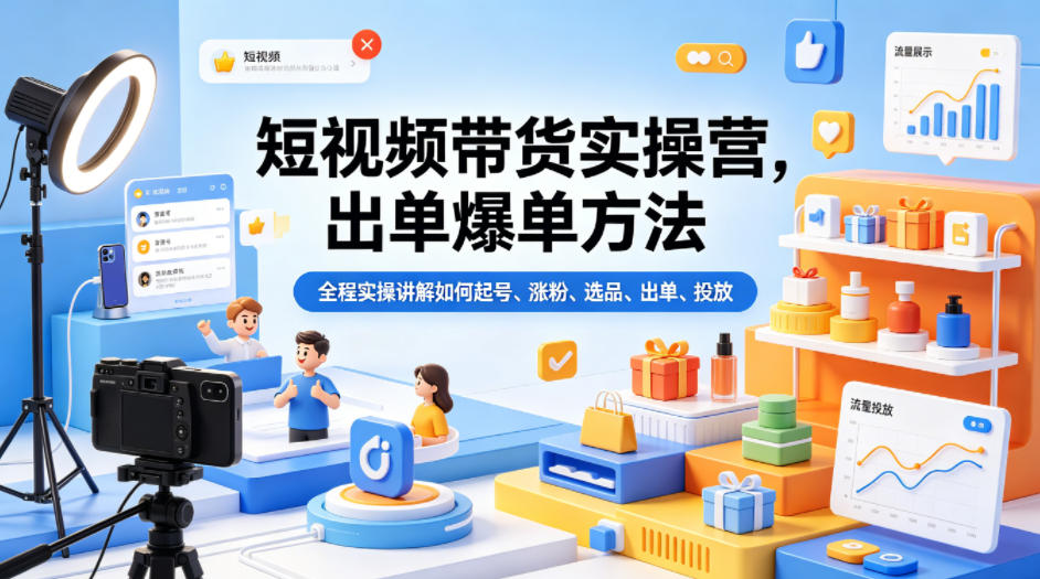 短视频带货实操营，出单爆单方法，全程实操讲解如何起号、涨粉、选品、出单、投放(更新0515) - 91副业网-91副业网