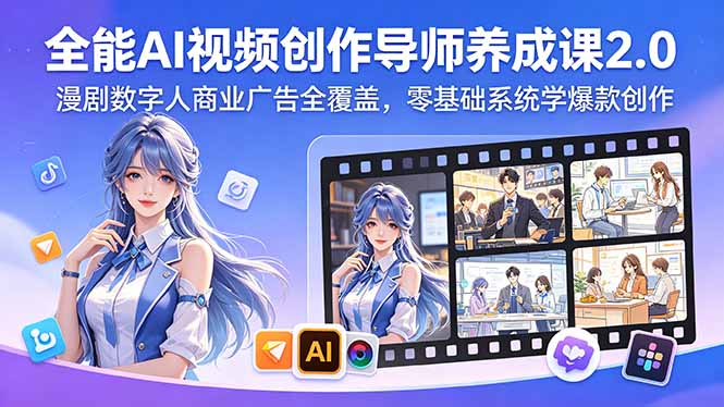 全能AI视频创作导师养成课2.0，漫剧数字人商业广告全覆盖，零基础系统学爆款创作-91副业网