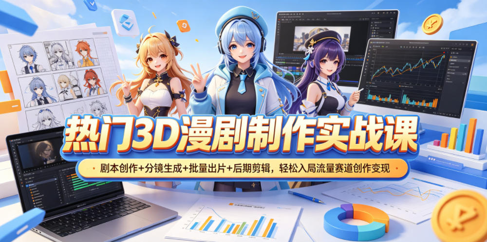 热门3D漫剧制作实战课，剧本创作+分镜生成+批量出片+后期剪辑，轻松入局流量赛道创作变现-91副业网