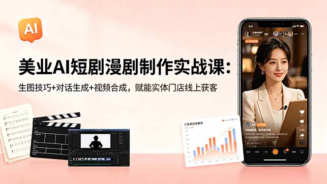 美业AI短剧漫剧制作实战课：生图技巧+对话生成+视频合成，赋能实体门店线上获客 - 91副业网-91副业网
