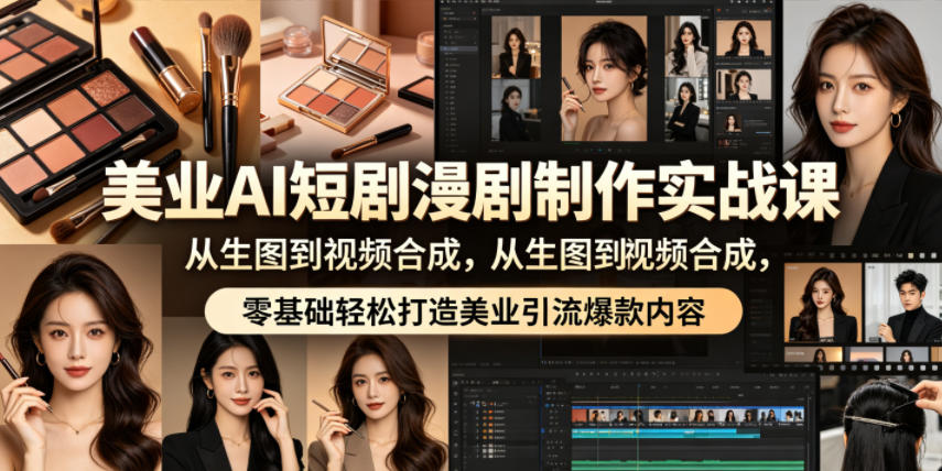 美业AI短剧漫剧制作实战课,从生图到视频合成,零基础轻松打造美业引流爆款内容-91副业网