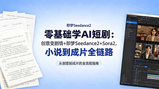 零基础学AI短剧：创意变剧情+即梦Seedance2+Sora2，小说到成片全链路 - 91副业网-91副业网