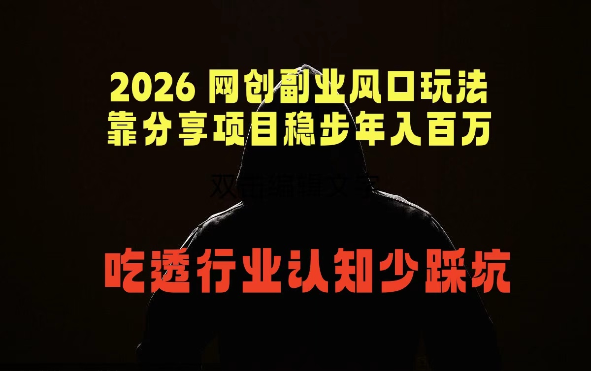 2026 网创副业风口玩法，靠分享项目稳步年入百万，吃透行业认知少踩坑-91副业网