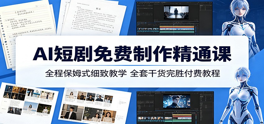 AI短剧免费制作精通课：全程保姆式细致教学，全套干货完胜付费教程 - 91副业网-91副业网