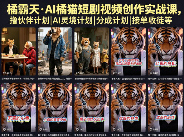 橘霸天·AI橘猫短剧视频创作实战课，撸伙伴计划|AI灵境计划|分成计划|接单收徒等 - 91副业网-91副业网