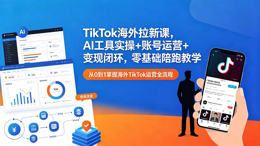 TikTok海外拉新课，AI工具实操+账号运营+变现闭环，零基础陪跑教学 - 91副业网-91副业网
