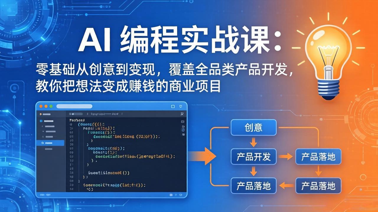 AI编程实战课-第三期-5月19更新：零基础从创意到变现，覆盖全品类产品开发，把想法变成赚钱项目 - 91副业网-91副业网