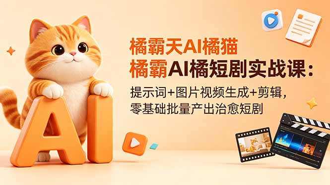 橘霸天AI橘猫短剧实战课：提示词+图片视频生成+剪辑，零基础批量产出治愈短剧 - 91副业网-91副业网