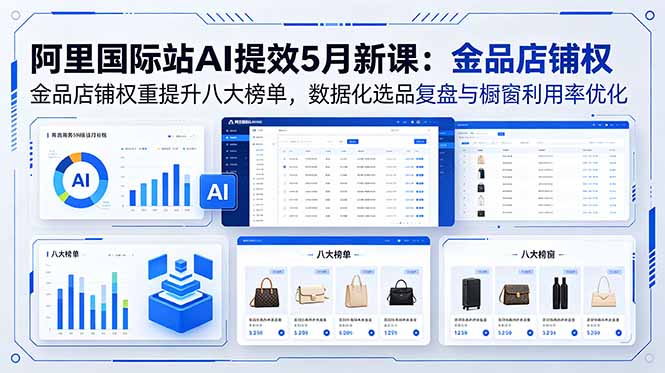 阿里国际站AI提效5月新课:金品店铺权重提升八大榜单,数据化选品复盘与橱窗利用率优化-91副业网