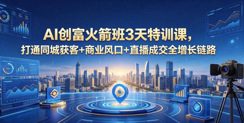 AI创富火箭班3天特训课,打通同城获客+商业风口+直播成交全增长链路,2026年4月新课-91副业网