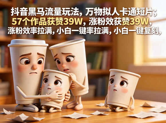 抖音黑马流量玩法，万物拟人卡通短片，57个作品获赞39W，涨粉效率拉满，小白一键复刻，保姆级拆解 - 91副业网-91副业网